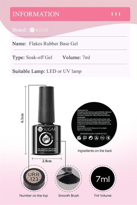 Kalıcı oje Flakes Rubber Base 7 ml URB123