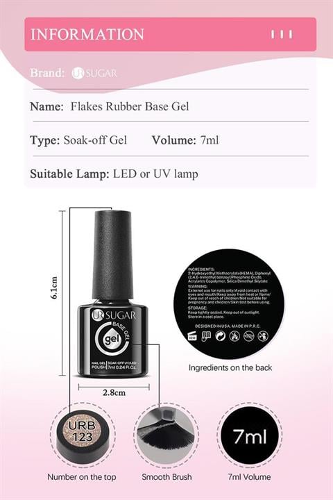 Kalıcı oje Flakes Rubber Base 7 ml URB125